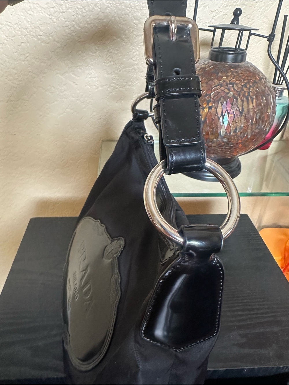 Authentic Prada black Tessuto Nylon Shoulder Bag with Leather Plaque - Picture 8 of 16